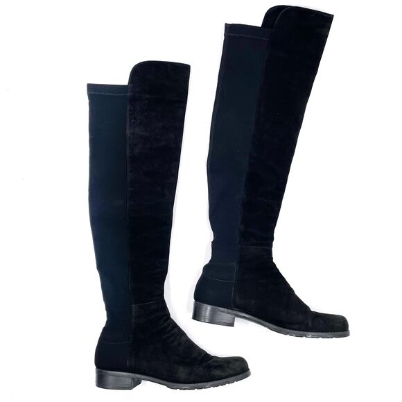 Stuart Weitzman 50/50 Over the Knee Boots Black Suede Pull On Low Heel Sz 7.5 - Picture 3 of 9